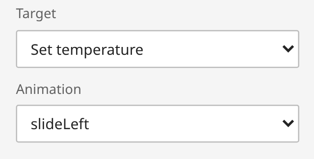 Transition settings for moving between device screens.
